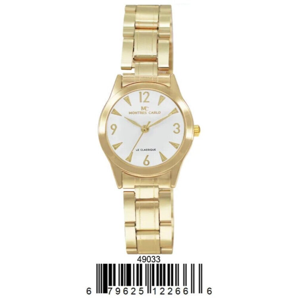 Women's Easy to Read Watch Gold and White Montres Carlo metal band Watch 40933